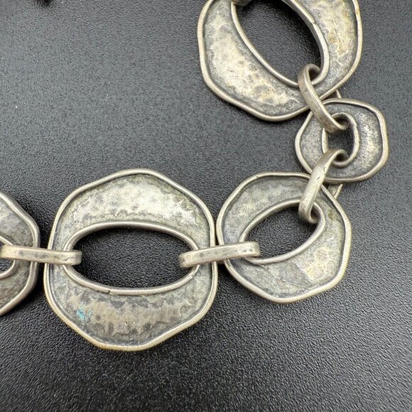 Artisan Sterling Silver Organic Link Bracelet 925 With Hammered Design And Toggl - Picture 3 of 8